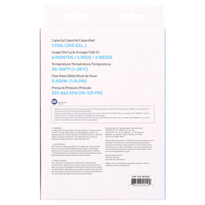 Genuine HAF-CIN Samsung Replacement Water Filter - 3 Pack, Blue and White - Image 4