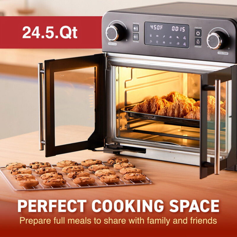 Elite Cuisine EAF9202 Programmable 23L French Door Air Fryer Oven with 10 Menu Functions, and Interior Light, Black - Image 4