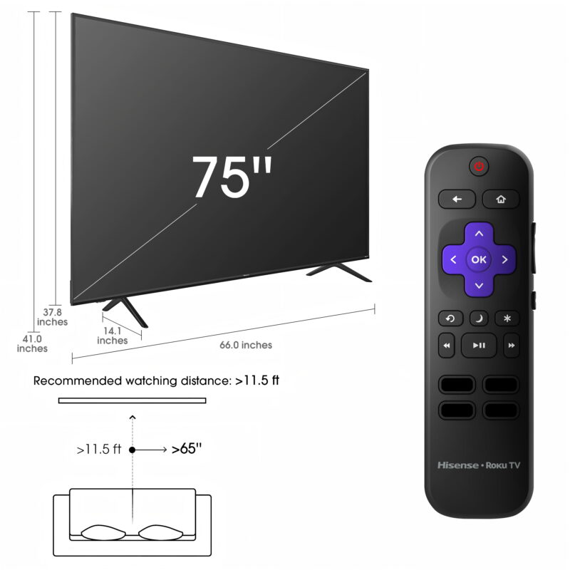 Hisense 75" Class 4K UHD LED LCD Roku Smart TV HDR R6 Series 75R6E4 - Image 4