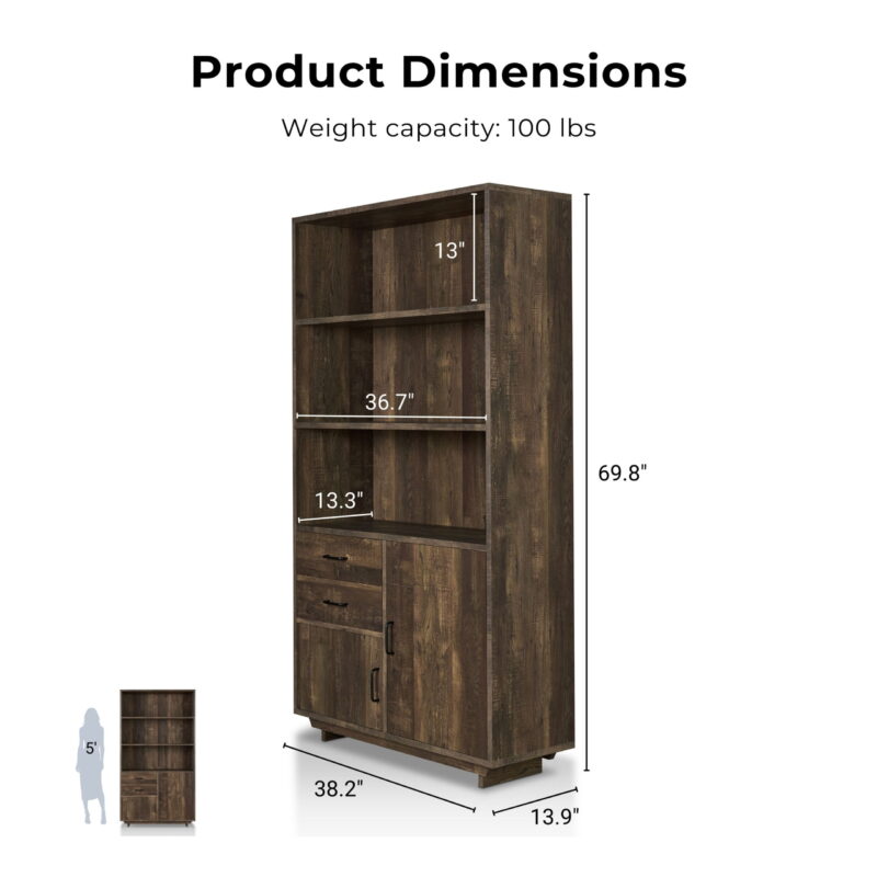Furniture of America Cadena Multi-Storage Bookcase, Reclaimed Oak - Image 3