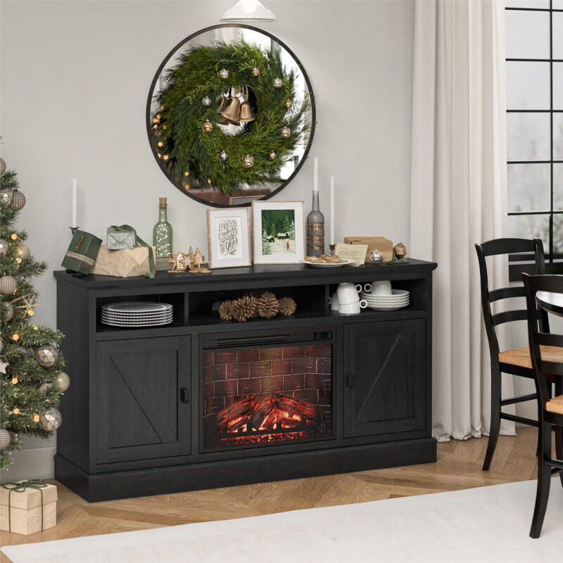 Ashton Lane Electric Fireplace TV Stand with Remote for TVs up to 65in, Black Oak - Image 4