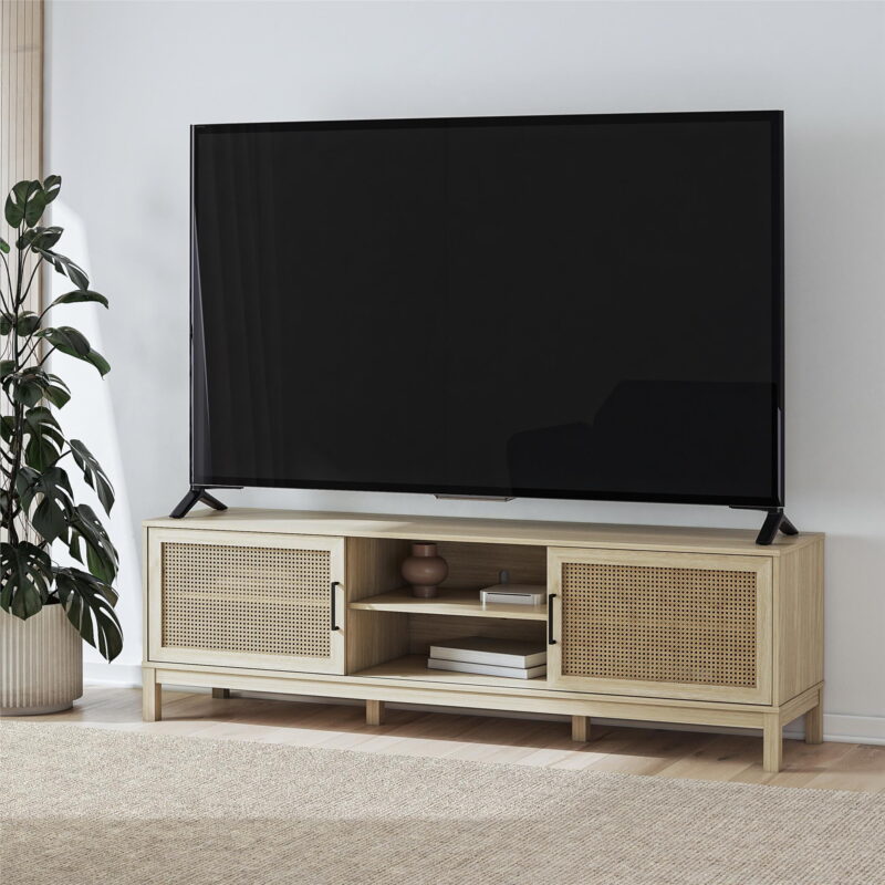 Mainstays Cane TV Stand for TVs up to 85", Spring Pine - Image 5