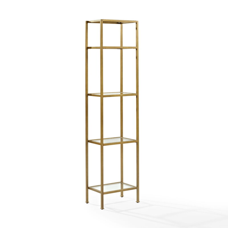 Crosley Furniture Aimee 4 Shelf Narrow Glass/Metal Etagere in Antique Gold - Image 5