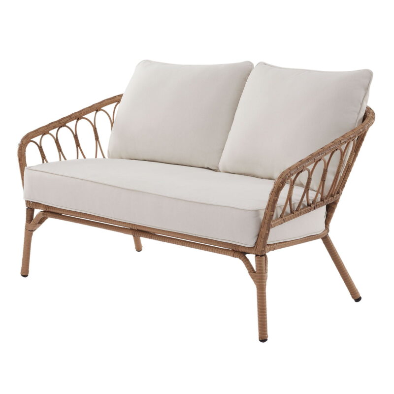 Better Homes & Gardens Willow Sage All-Weather Wicker Outdoor Loveseat and Ottoman Set, Beige - Image 4