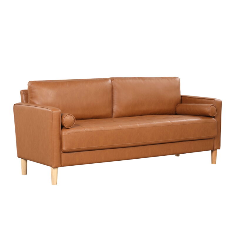 Lifestyle Solutions Lorelei Mid-Century Modern Sofa, Caramel Brown Faux Leather - Image 5