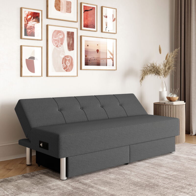 Serta Windsor Futon with Storage and Power, Gray Fabric - Image 3