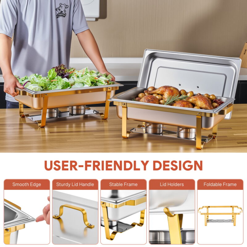 4pc Chafing Dish Buffet Set 9 qt Stainless Steel Food Warmers for Parties Banquets - Image 7