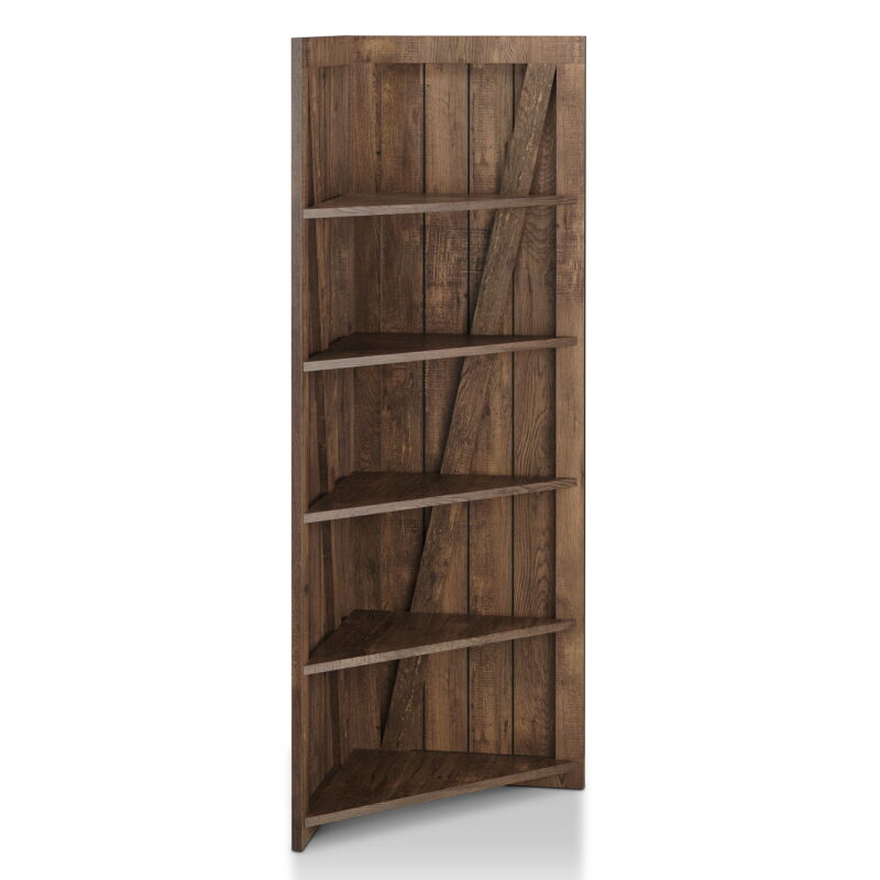 Furniture of America Helsa 5-Shelf Corner Bookcase, Oak - Image 4