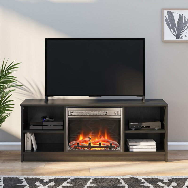 Mainstays Fireplace TV Stand, for TVs up to 55", Black Oak - Image 2