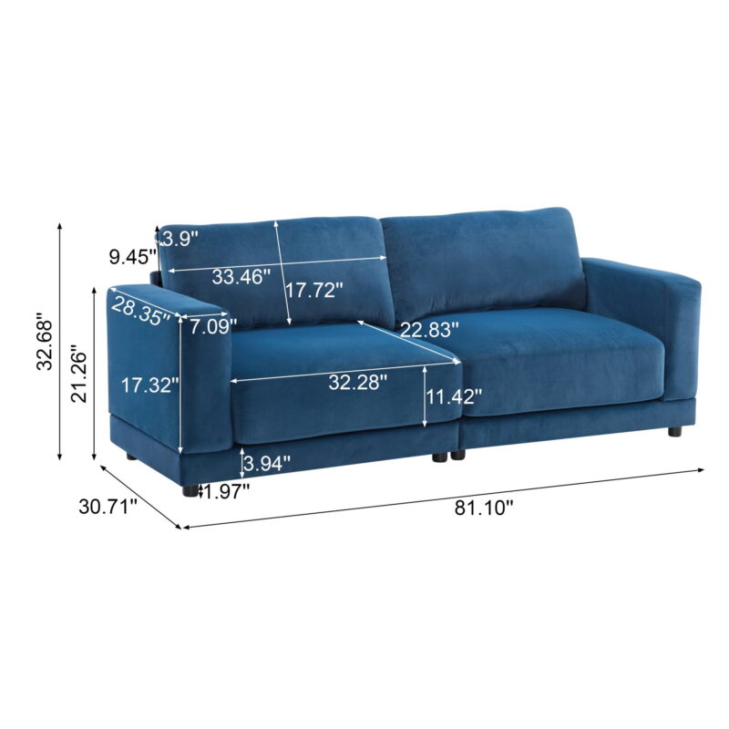 Modern Sofa Couches for Living Room,Mid-Century Upholstered Sofa Furniture with Sturdy Wooden Legs for Living Room,Bedroom,Blue - Image 6