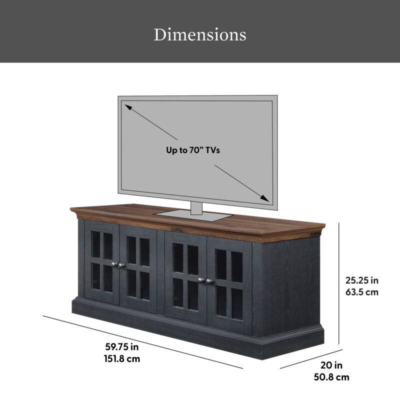 Better Homes & Gardens Canton 4- door TV Stand for TV’s up to 70”, Black/Light Honey Finish - Image 2