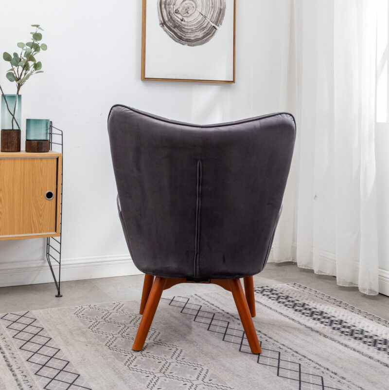 Roundhill Furniture Leiria Contemporary Silky Velvet Tufted Accent Chair with Ottoman, Gray - Image 7