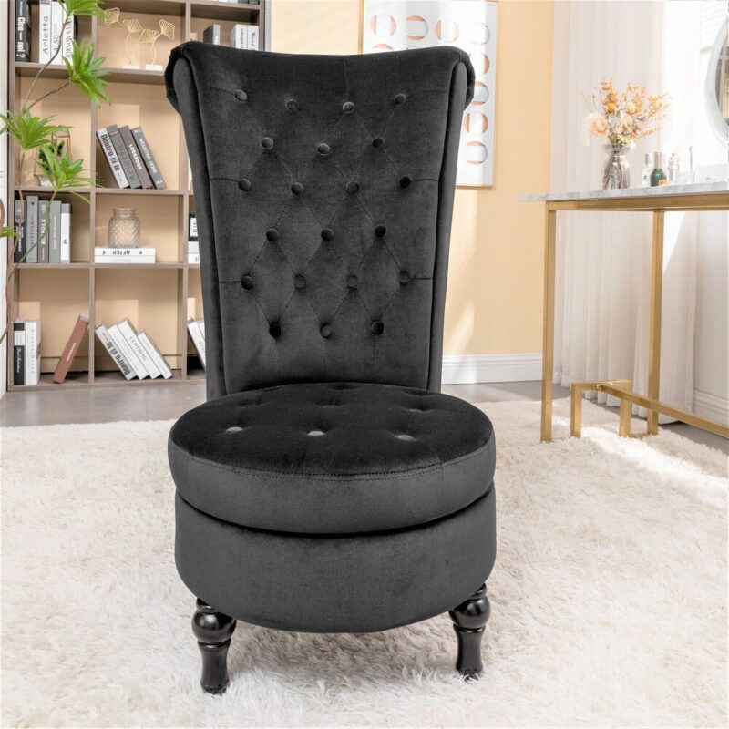 US Pride Furniture Gosser 20" Wide Velvet High Back Vanity Chair for Living Room, Black - Image 2