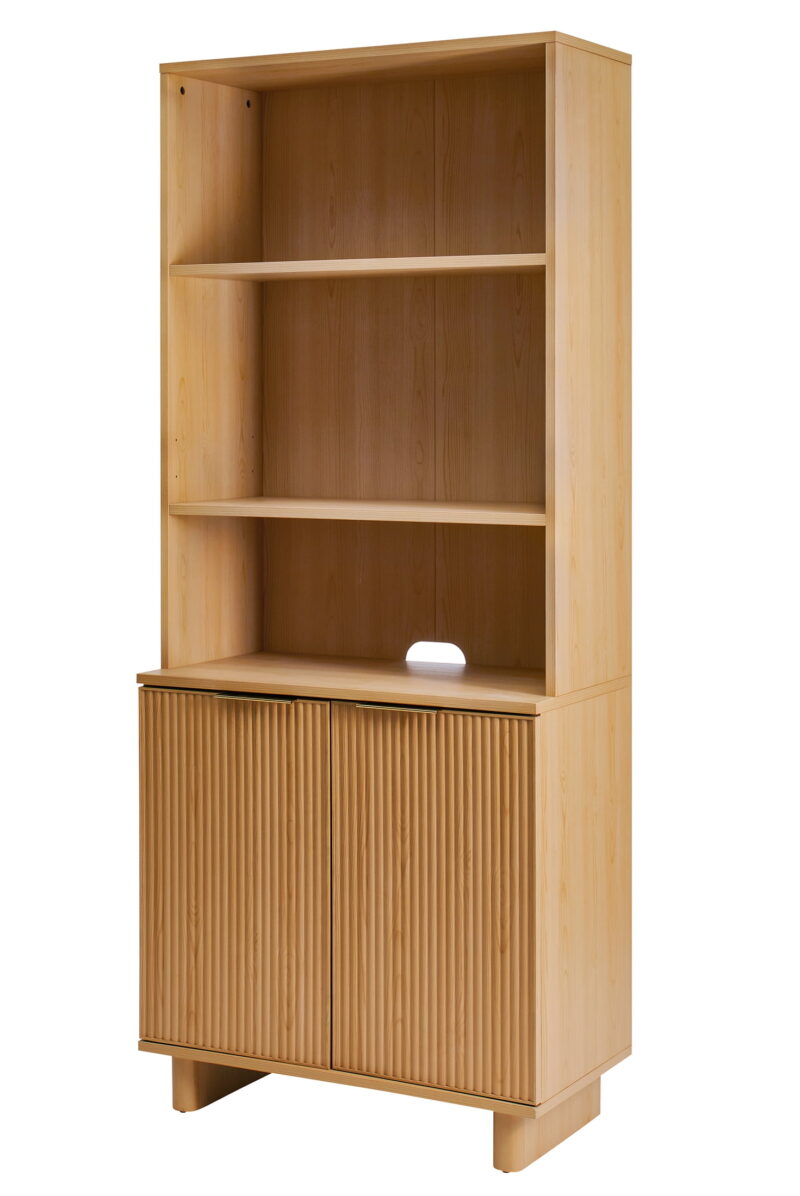 Better Homes & Gardens Lillian Fluted Bookcase with Doors, Natural Pine Finish - Image 4
