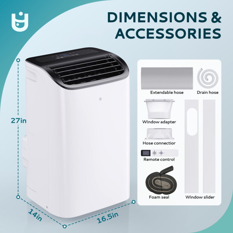 EUHOMY 14000 BTU ASHRAE Portable Air Conditioners, 3-in-1 Standing Smart Cooler with Remote Up to 650 sq.ft, White - Image 2