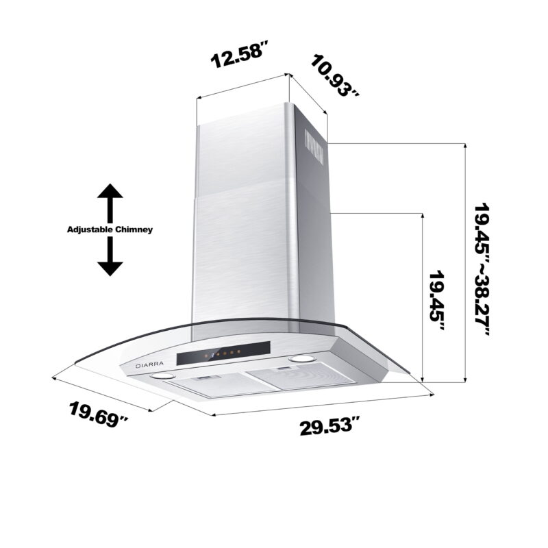 CIARRA Wall Mount Range Hood 30 inch with Tempered Glass 450 CFM Kitchen Vent Hood Ductless Ducted Convertible CAS50275 - Image 7
