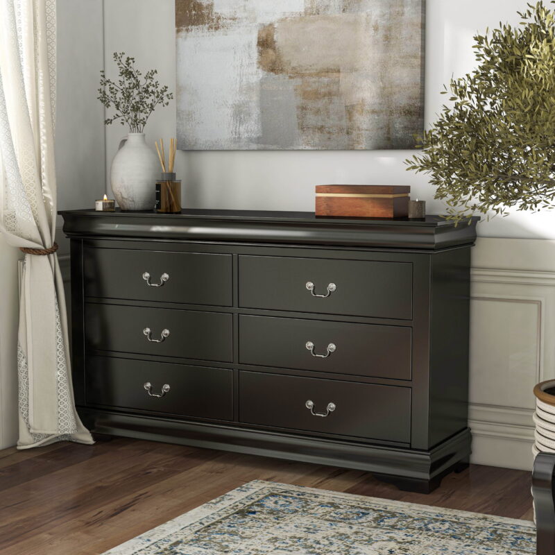 Furniture of America Vrai 6-Drawer Solid Wood Black Dresser - Image 6