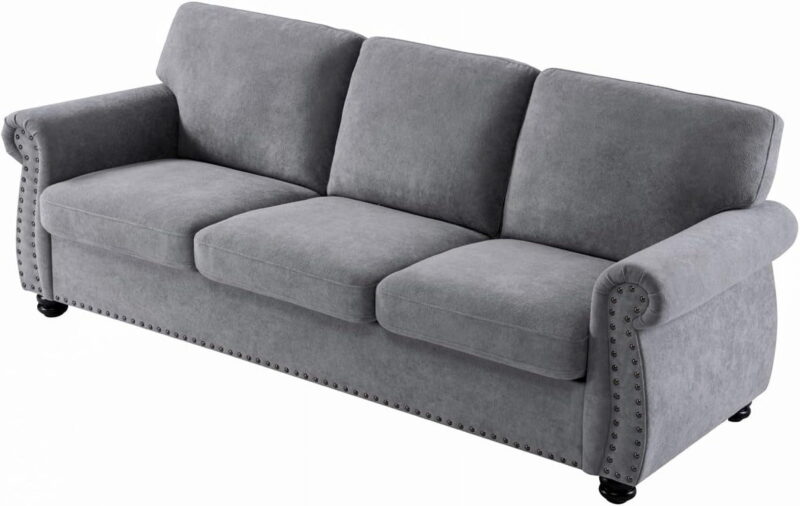 US Pride Furniture 91 in. Wide Rolled Arm Velvet Modern Rectangle Sofa in Grey For Home - Image 4