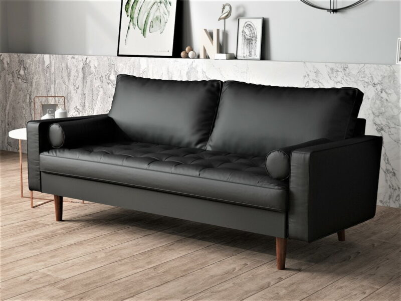 US Pride Furniture Gabler70'' Square Arm Wood Frame Mid-Century Sofa, Black - Image 2