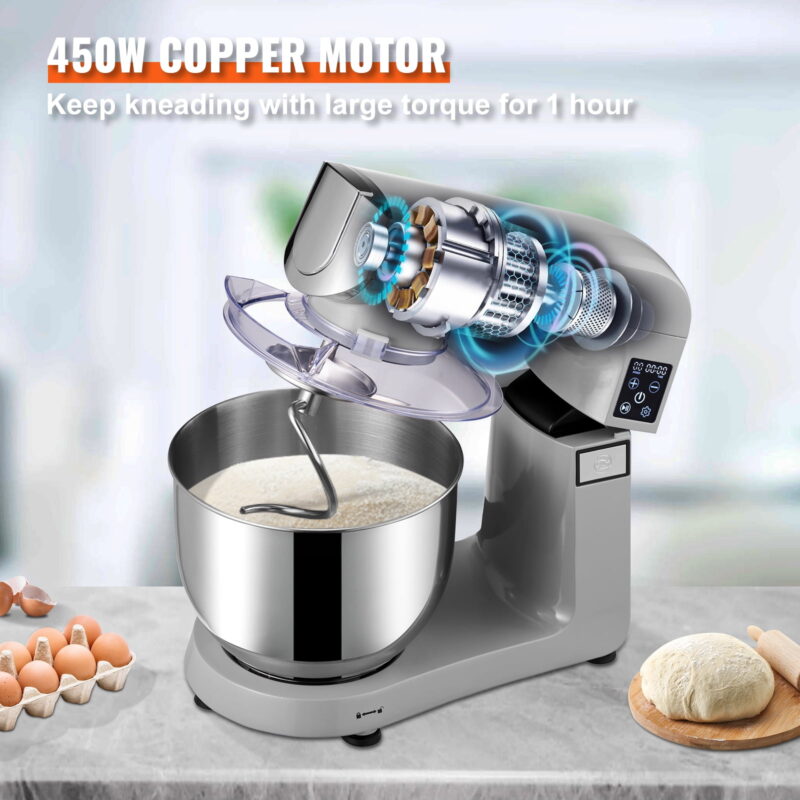 BENTISM 7.3 qt Stand Mixer, Silver with Meat Grinder, Scraper, Food Tray - Image 5