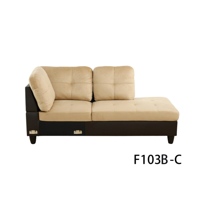 Hommoo 4 Seats Lint and PVC Sectional Sofa Couch Set, Modern L Shaped Sectional Couch, Living Room Furniture Set, Beige and Brown - Image 5
