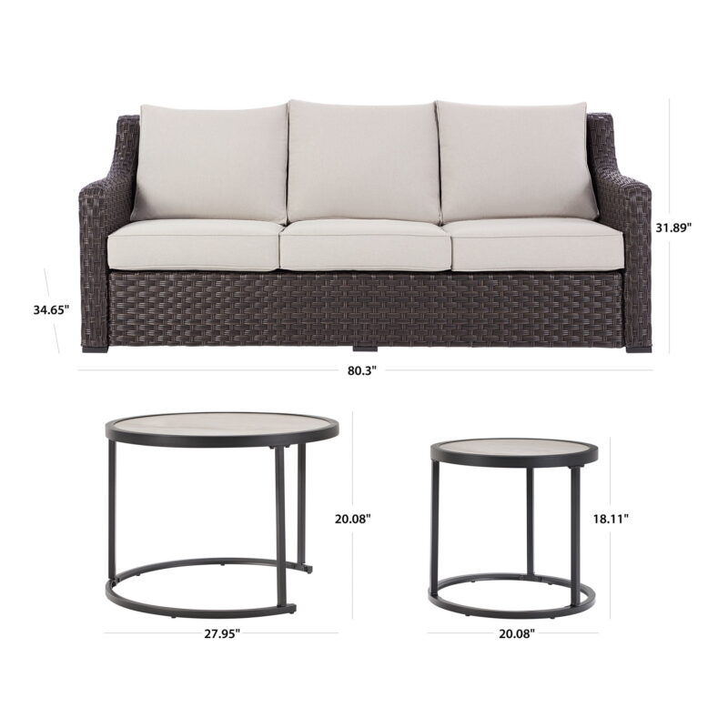 Better Homes & Gardens River Oaks Outdoor Sofa & 2 Nesting Tables with Patio Cover, Dark Brown - Image 5