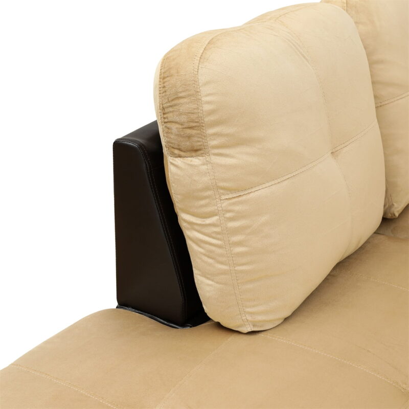 Hommoo 4 Seats Lint and PVC Sectional Sofa Couch Set, Modern L Shaped Sectional Couch, Living Room Furniture Set, Beige and Brown - Image 7