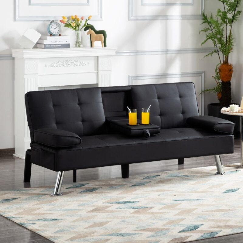 Gewnee Modern Futon Sleeper Sofa Bed Convertible Folding Recliner Couch Furniture with 2 Cup Holders for Livin g Room - Image 3