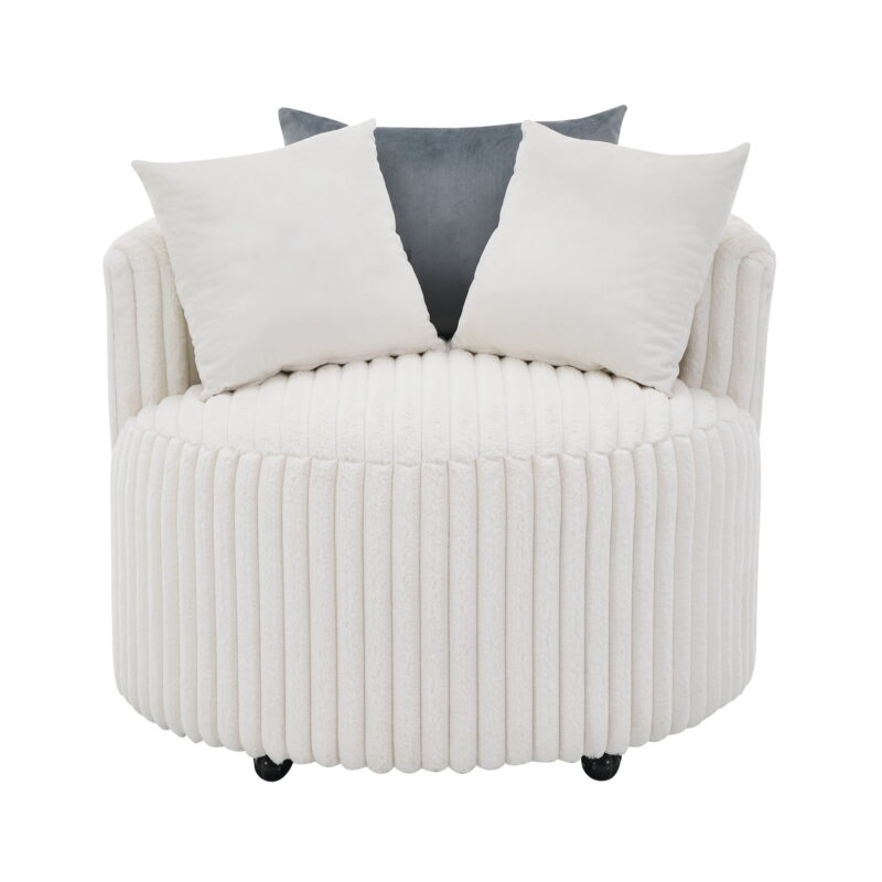 Roundhill Furniture Malna Wide Wale Corduroy Upholstered Barrel Accent Chair with Wheels, Off-white - Image 7