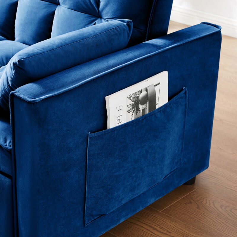 3 in 1 Sleeper ,55" Modern Velvet Convertible Pull Out Bed, Loveseat with 2 Toss Pillows and Adjustable Backrest for ,Blue - Image 7