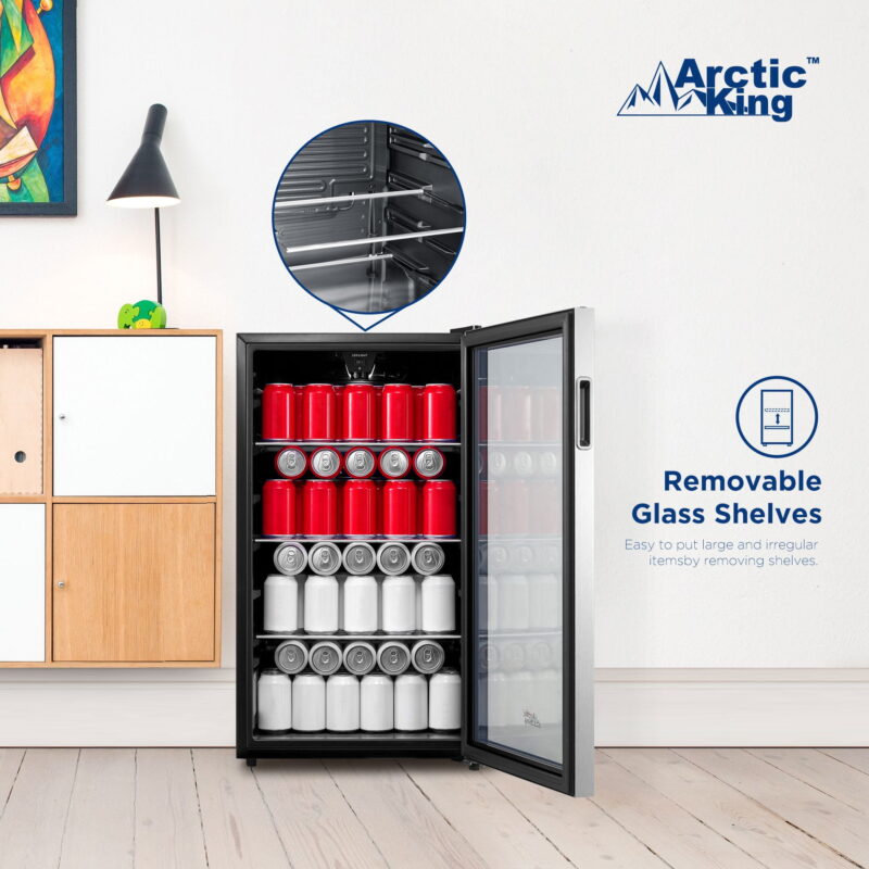 Arctic King 115-Can Beverage Fridge & Cooler, Stainless Steel Look, ARV115B1AST - Image 6