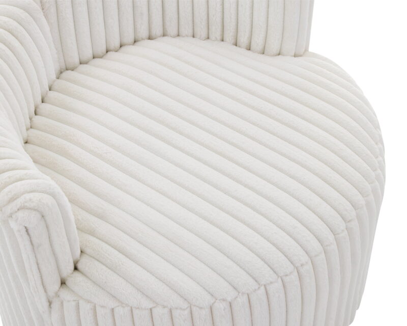 Roundhill Furniture Malna Wide Wale Corduroy Upholstered Barrel Accent Chair with Wheels, Off-white - Image 5