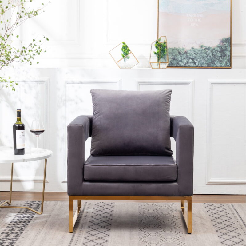 Roundhill Furniture Lenola Contemporary Upholstered Accent Arm Chair, Gray - Image 3
