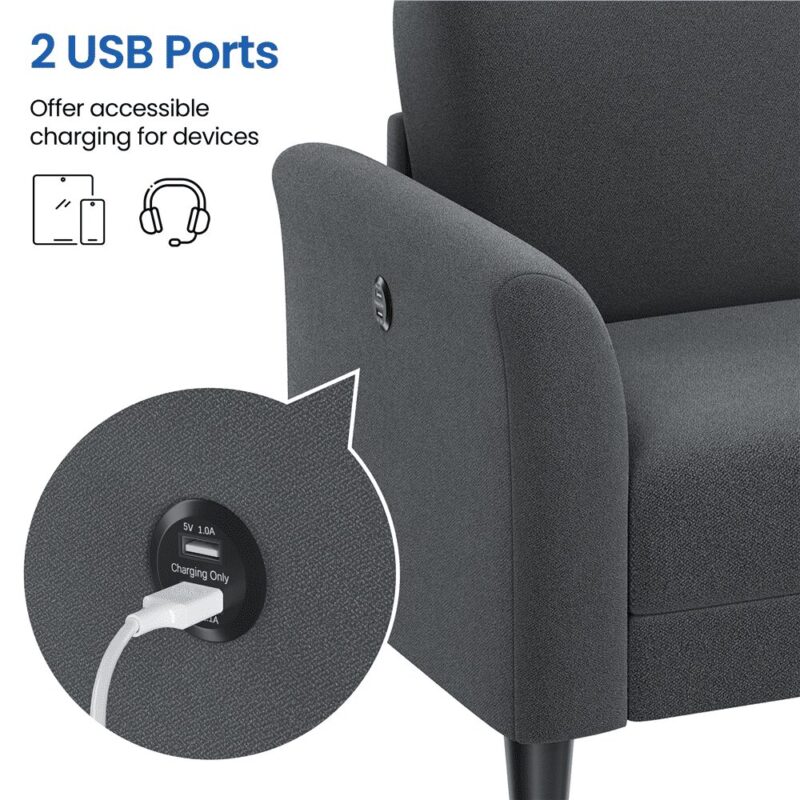 Alden Design 2-Seater 67"W Upholstered Sofa with USB Charging Ports for Living Room, Dark Gray - Image 6