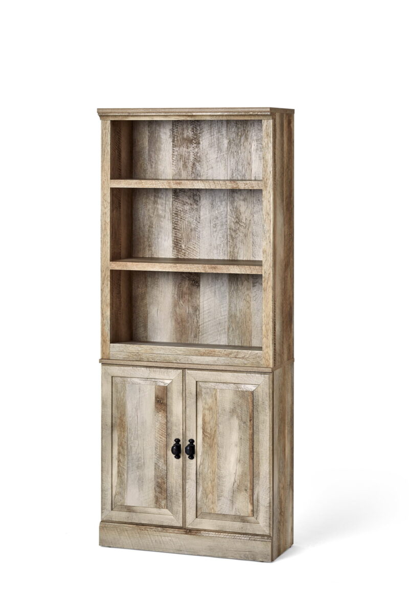 Better Homes & Gardens 71" Crossmill 5 Shelf Bookcase with Doors, Weathered Wood Finish - Image 2