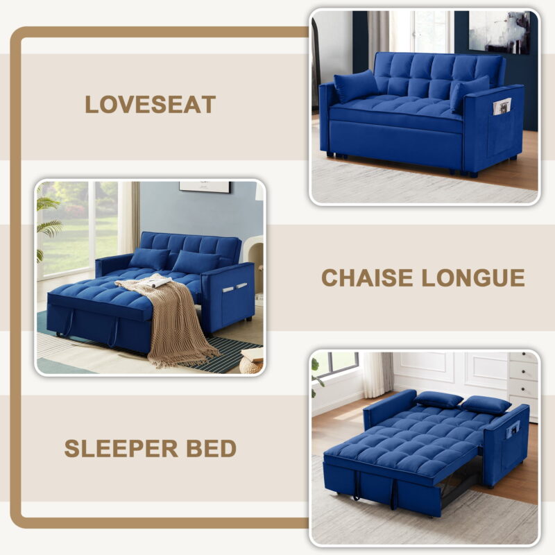 Momspeace Loveseat Convertible Sleeper Sofa Bed, Blue - Image 2