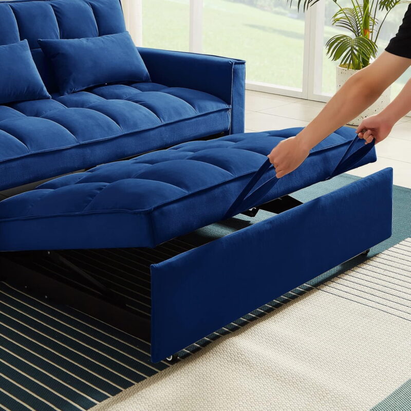 Momspeace Loveseat Convertible Sleeper Sofa Bed, Blue - Image 6