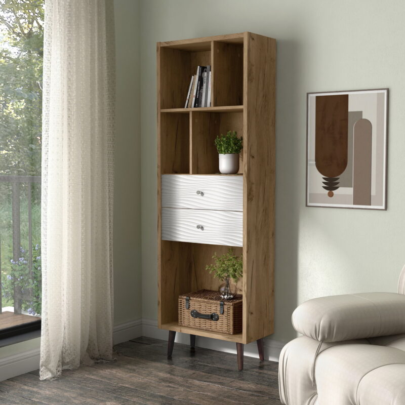 Furniture of America Nye Mid-Century Modern 5-Shelf Standard Bookcase with Light Oak - Image 2