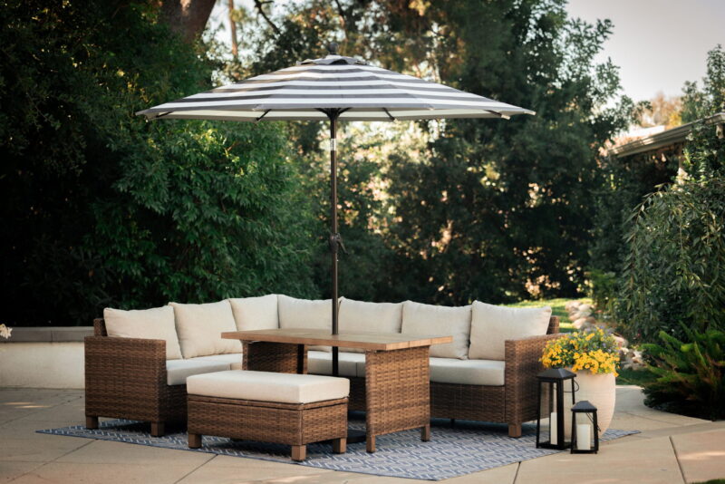 Better Homes & Gardens Brookbury 4 Piece Outdoor Wicker Patio Sectional Dining Set, Gray Cushions - Image 7