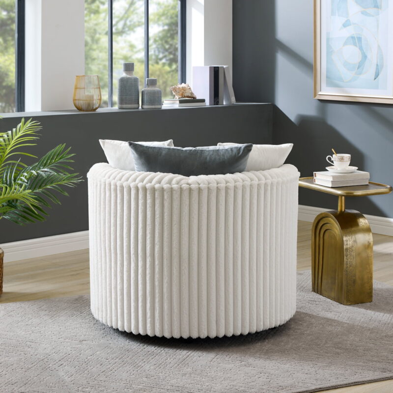 Roundhill Furniture Malna Wide Wale Corduroy Upholstered Barrel Accent Chair with Wheels, Off-white - Image 4