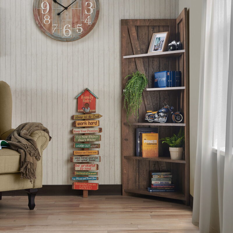 Furniture of America Helsa 5-Shelf Corner Bookcase, Oak - Image 2