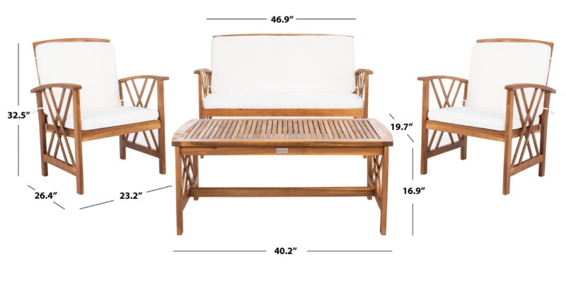 SAFAVIEH 4-Pieces Patio Outdoor Furniture Set, Beige - Image 3