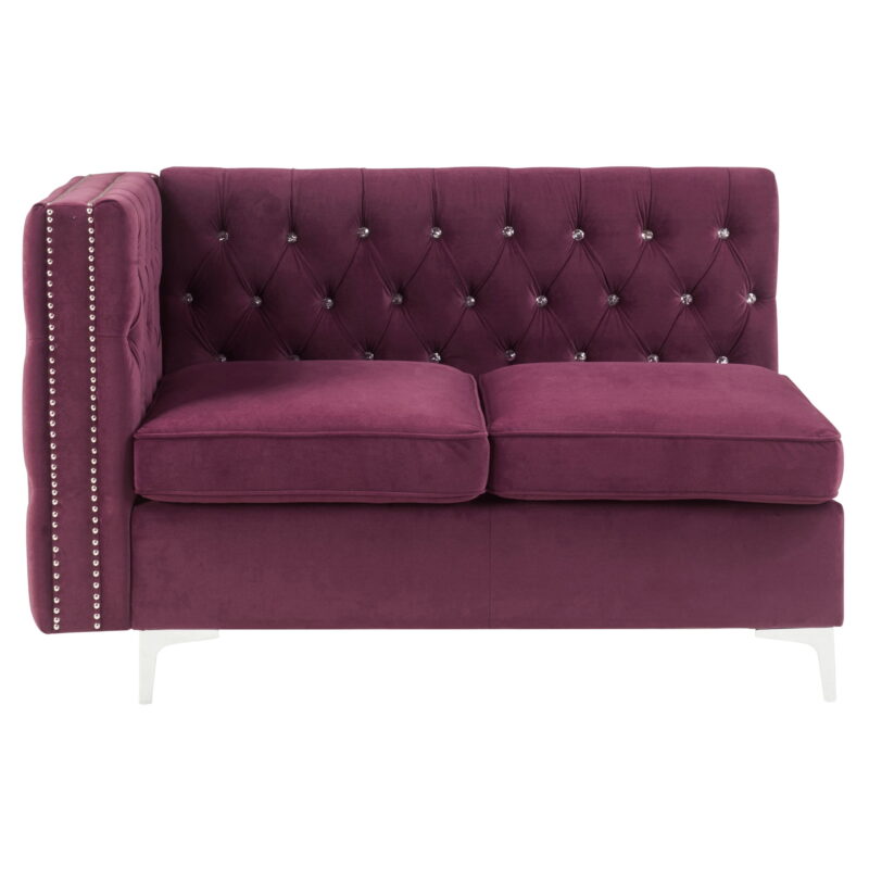 Acme Furniture Contemporary Velvet Nailhead Trim L Shaped Sectional Sofa Set Burgundy - Image 2