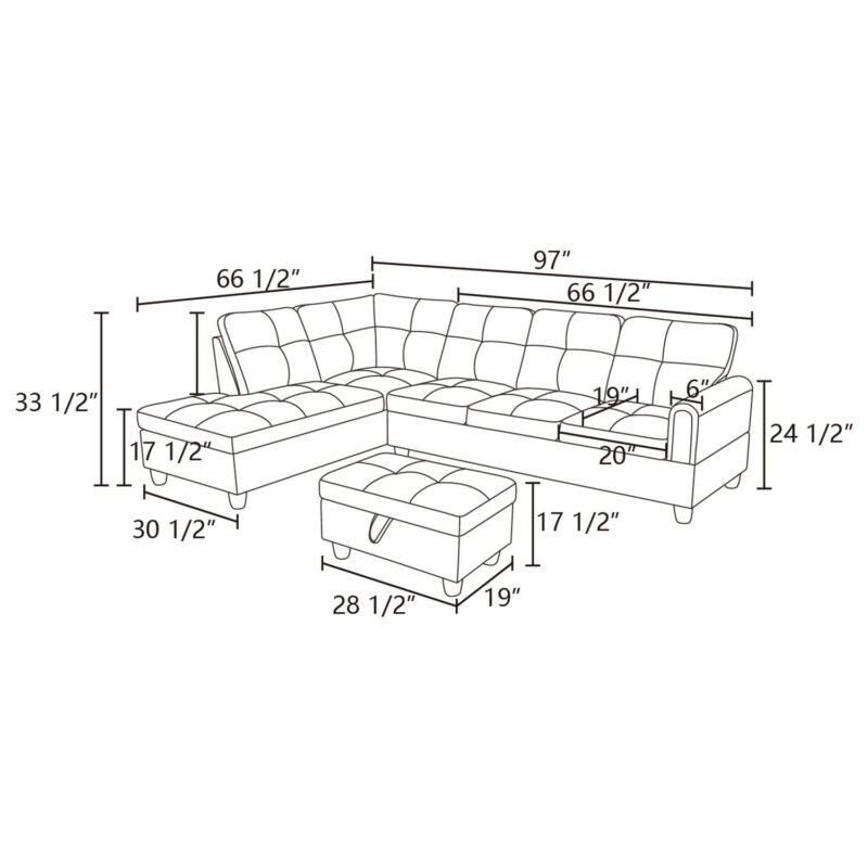 Hommoo L Shaped Couch Set Sectional Sofa Set, Flannel Living Room Furniture Sets, 4-Seat Couches and Sofa Set for Home, Apartment, Dorm, Red(No Ottoman) - Image 3