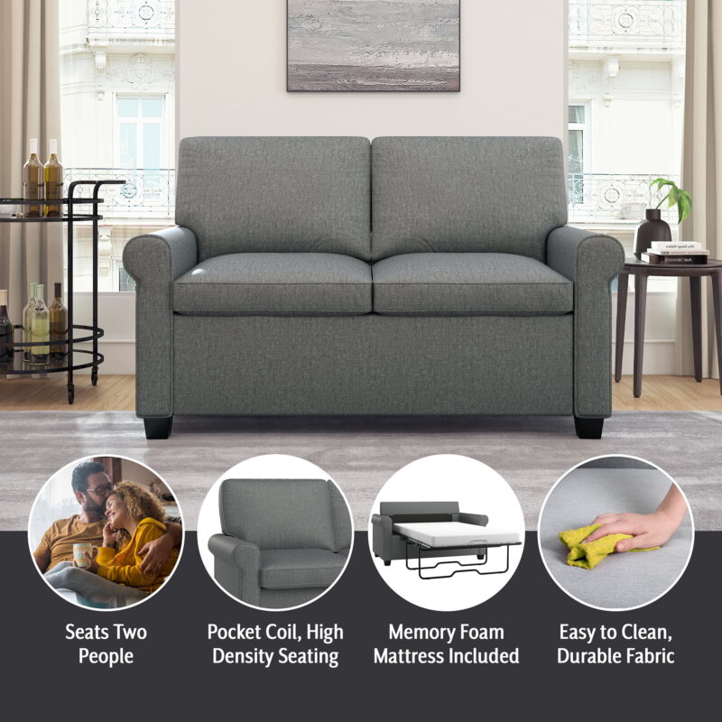 Mainstays Tatum Twin Sleeper 56.25" Loveseat, Dark Gray - Image 5