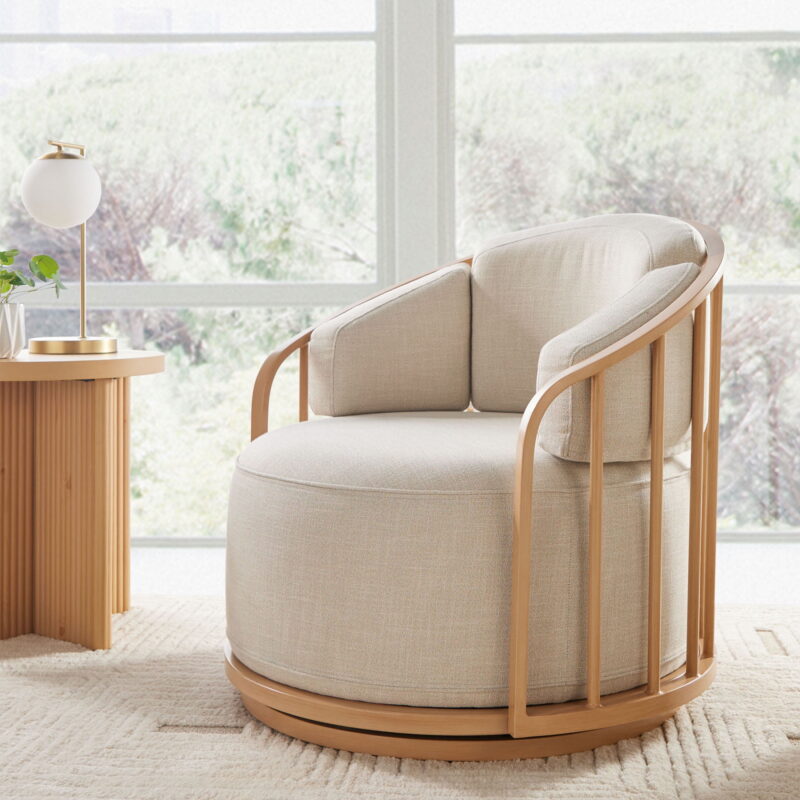 Better Homes & Gardens Lillian Swivel Birdcage Accent Chair, Cream Linen - Image 4