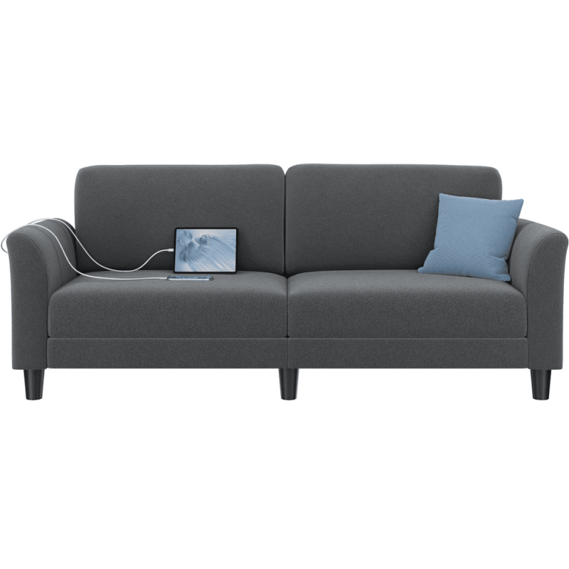 Alden Design 2-Seater 67"W Upholstered Sofa with USB Charging Ports for Living Room, Dark Gray - Image 4