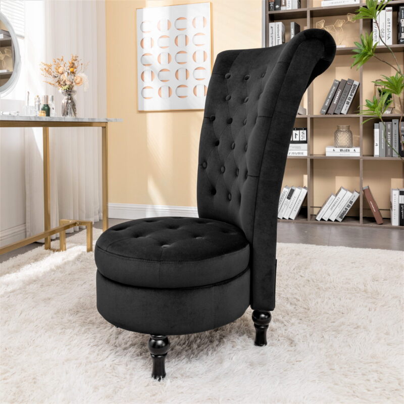 US Pride Furniture Gosser 20" Wide Velvet High Back Vanity Chair for Living Room, Black - Image 3