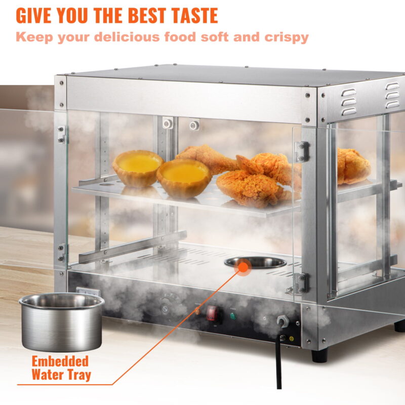 BENTISM 2-Tier Commercial Food Warmer Countertop Pizza Cabinet with Water Tray - Image 3