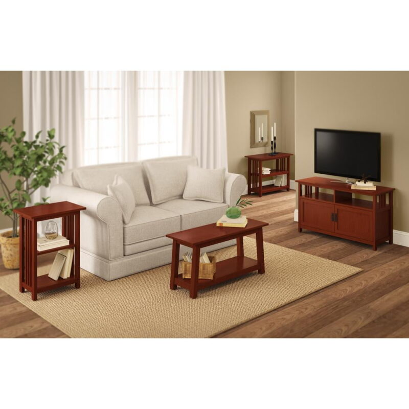 Alaterre Furniture Mission TV Stand w/Open Shelf & 2 Glass Doors, Cherry - Image 2